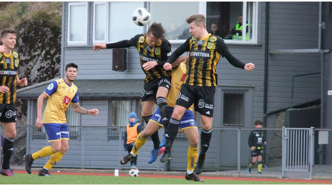 Chris Thodal Sleveland, Stian Sleveland og Roger Ekeland hjemme mot Jerv i 2018. Foto: Kjell Åvendal
